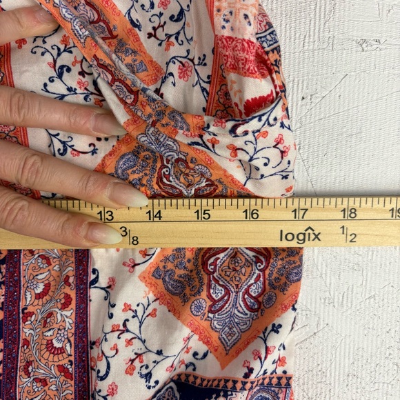 Les Amis Colorful Patchwork Bohemian Sleeveless Romper Large USA Made Lace Hem - Picture 7 of 8